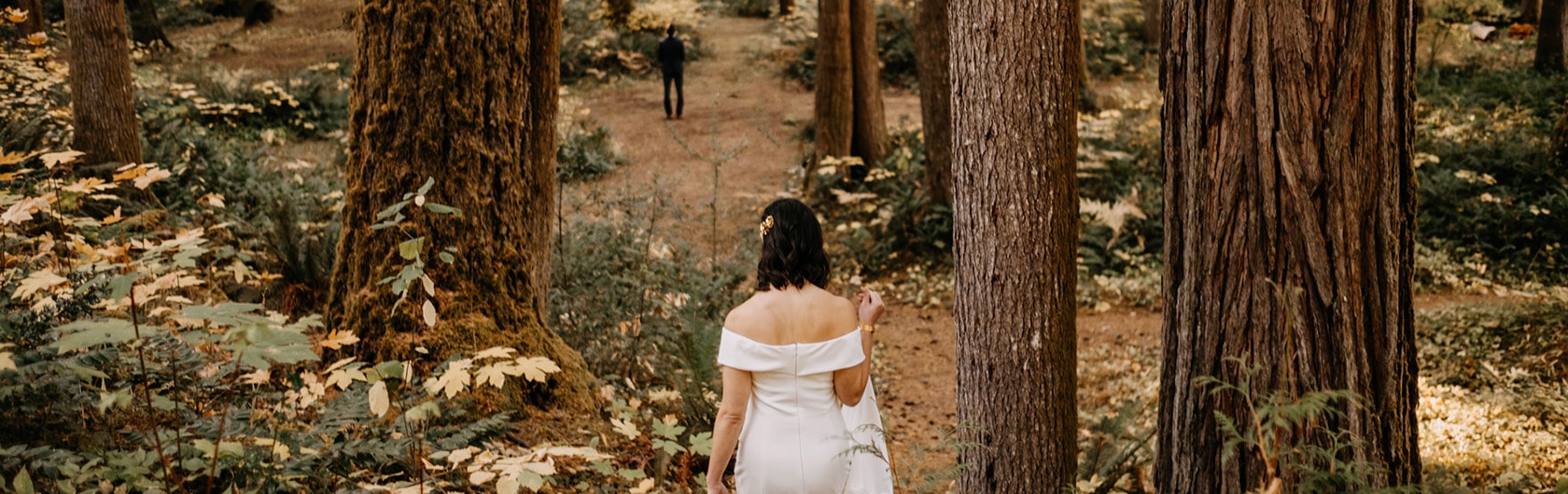wedding photography second photographer guide image of bride and groom in forest